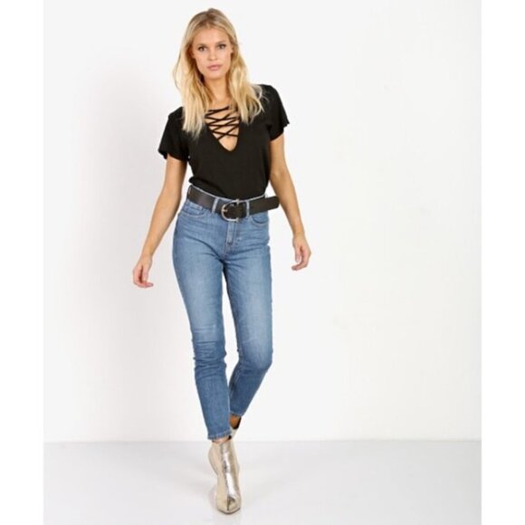 Revolve LNA Kontrol Kross Tee T-Shirt Short Sleeve Straps Black Lace up Small - Picture 6 of 14